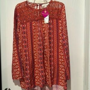 Weekend by Suzanne Betro crocheted Lace Top Blouse size XL